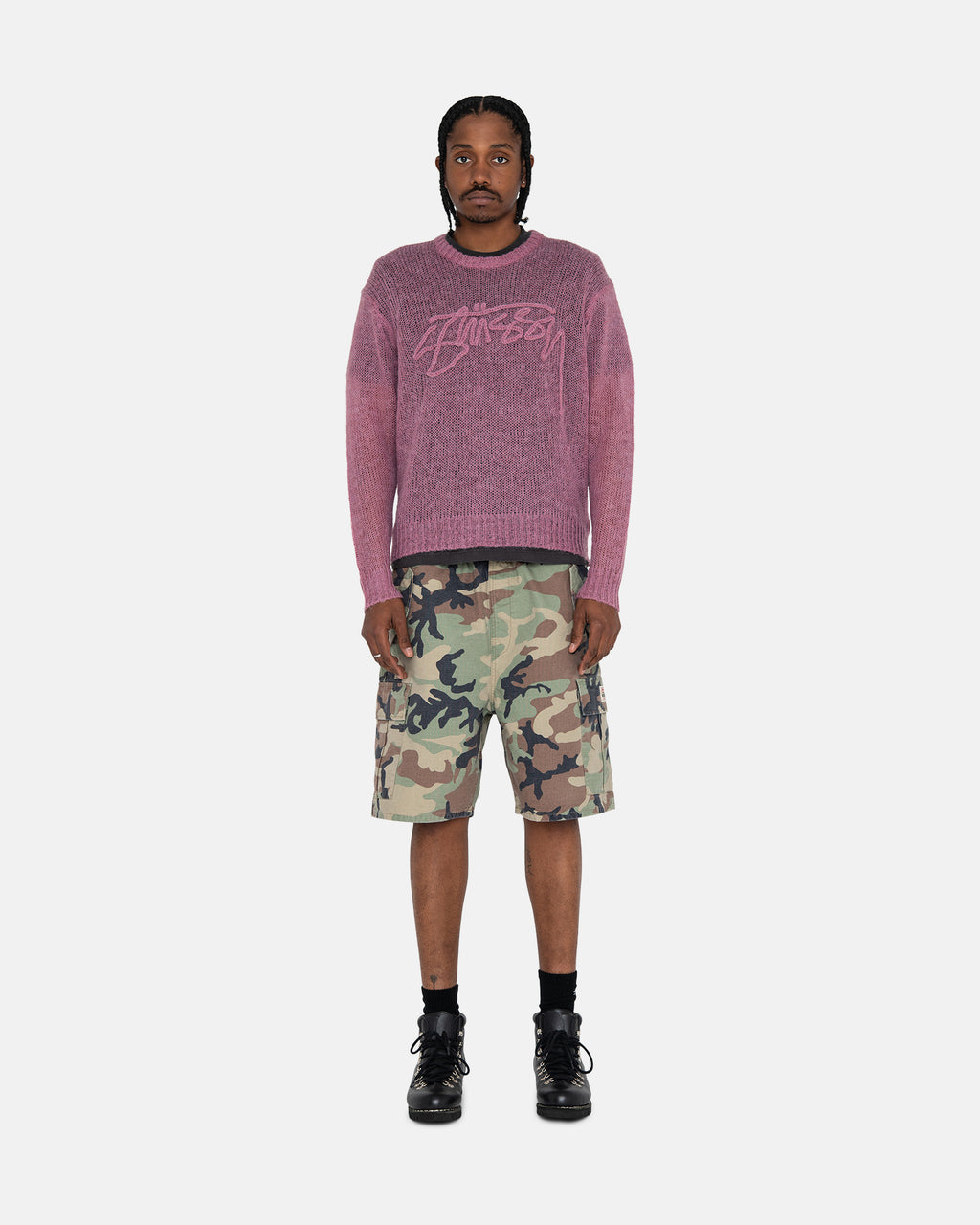 Stussy Loose Knit Logo Sweater Online Coupon - Knits Mauve